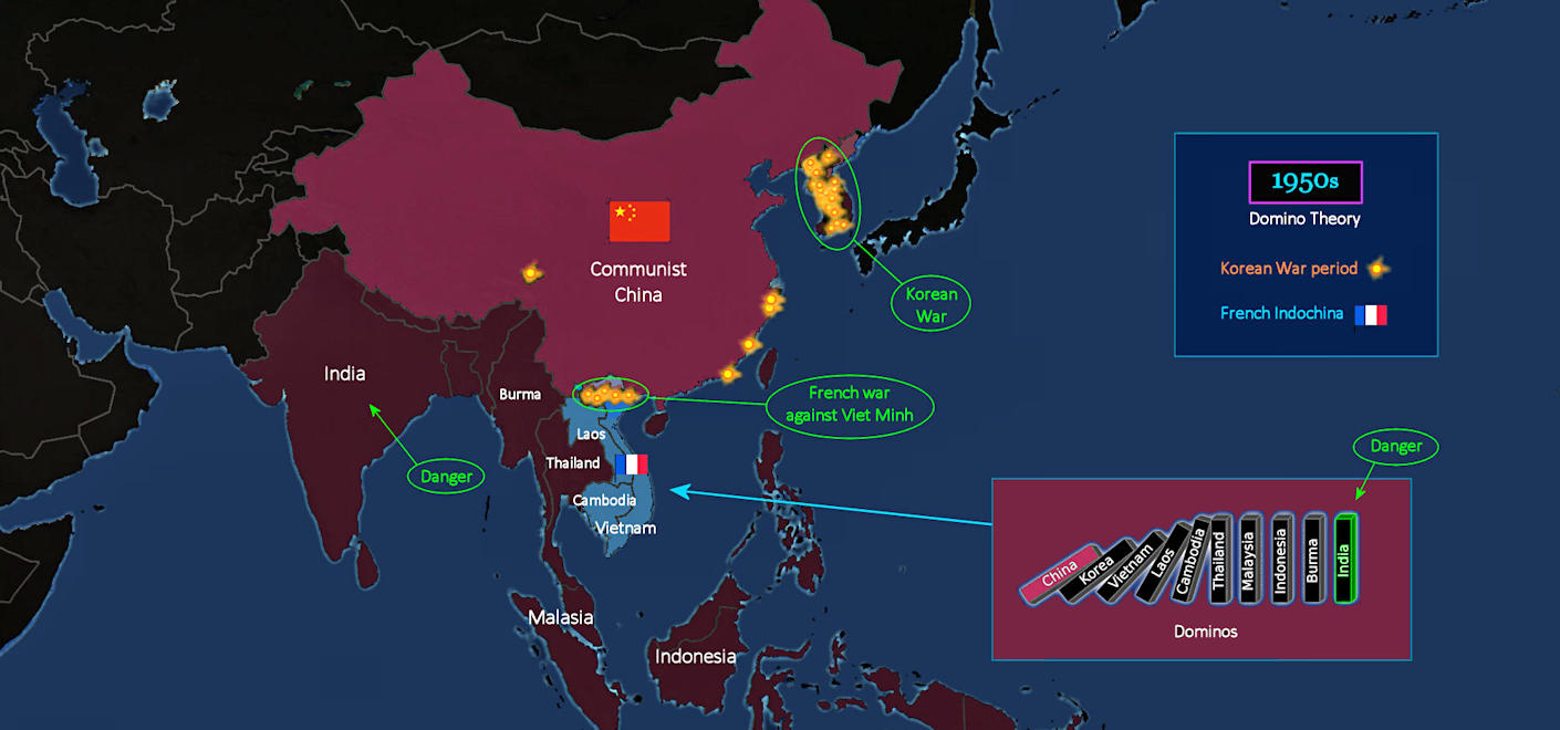 Communist China is first Domino, 1950 map